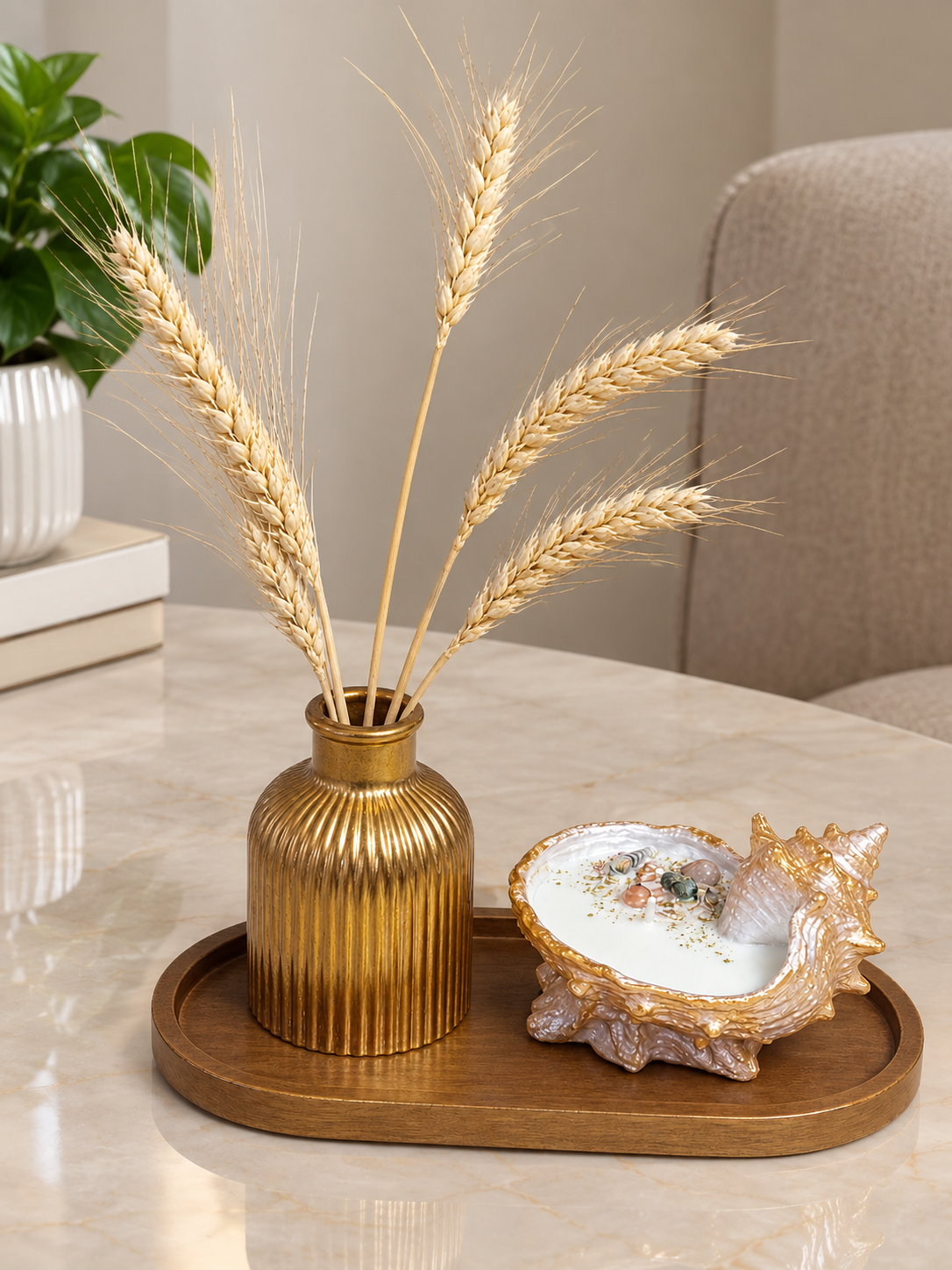 ست دکوری سنگ مصنوعی وشمع صدف پایه دار
